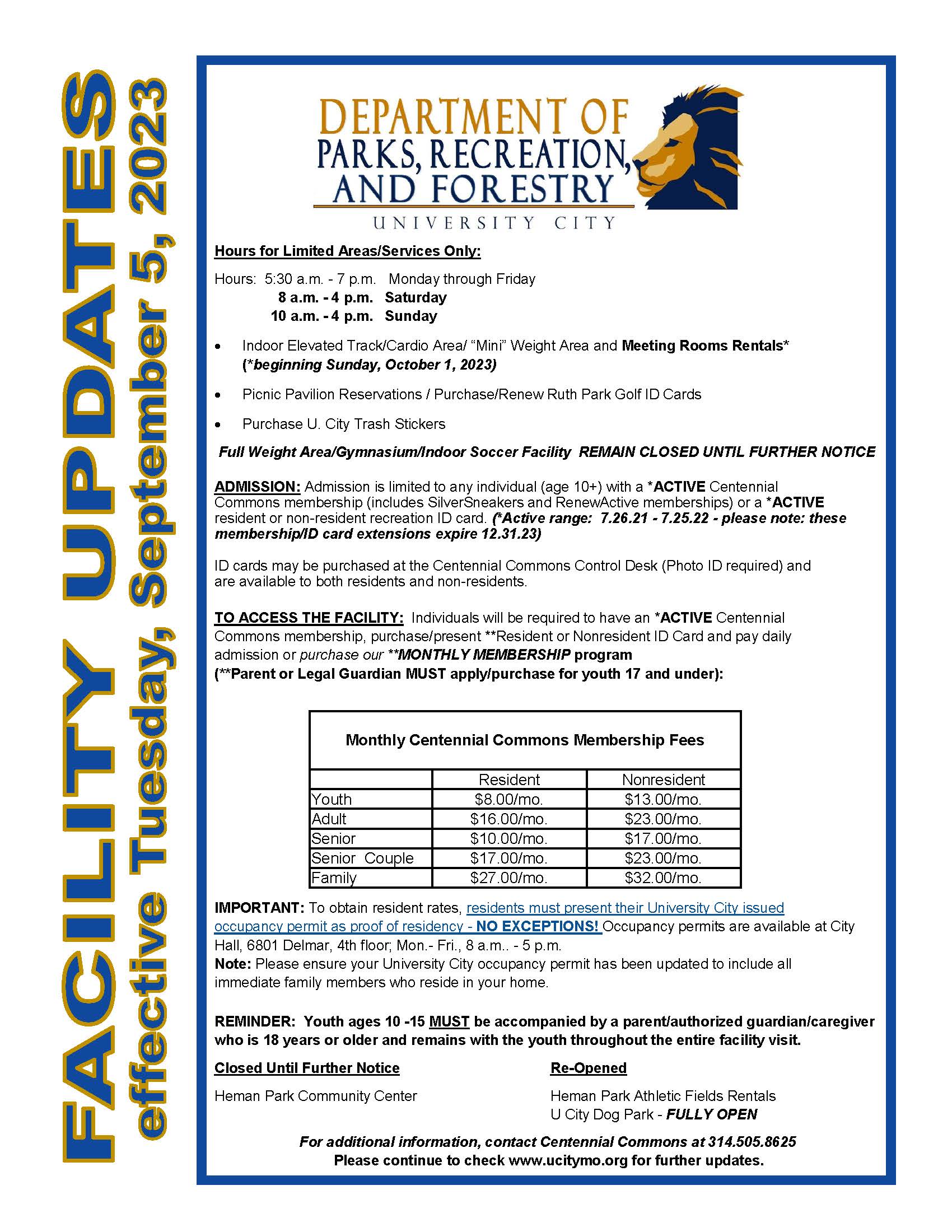 FALL 2023HOURS-Facility membership